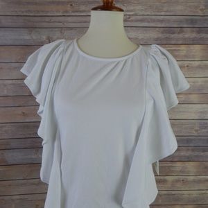 Leith White Cascading Ruffle Sleeve Top